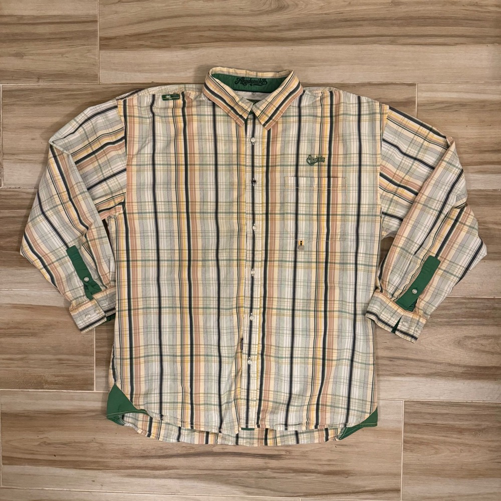 Vintage Akademiks Plaid Button Down Shirt Mens 2XL Green‎ Yellow Y2K Streetwear